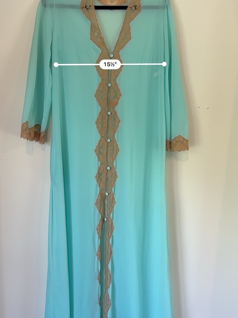 Vintage Emilio Pucci Aqua Nightgown and Robe Set with Tan Lace - Picture 5 of 16